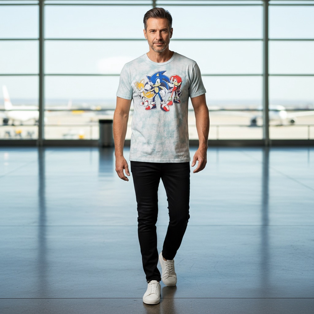 Sonic Men's T-Shirt M Blue White Short Sleeve Graphic Tee